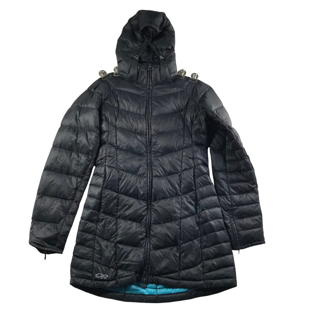 Outdoor Research Aria Hooded Down Parka Black Pertex Quantum Puffer Jacket Small